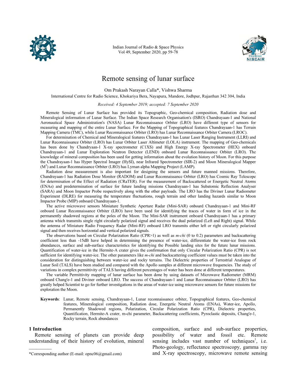 Remote Sensing of Lunar Surface