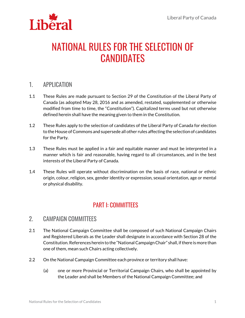 National Rules for the Selection of Candidates
