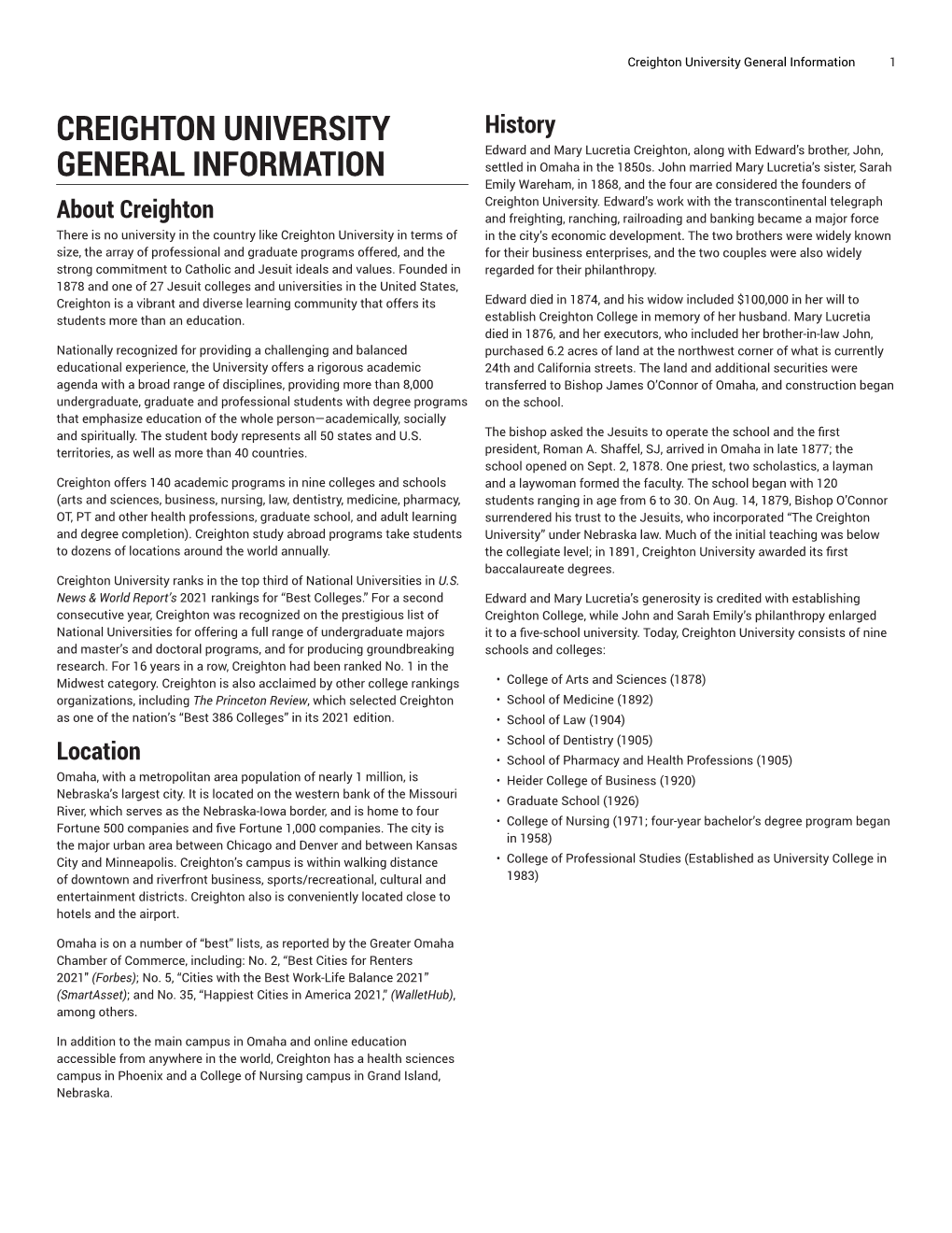 Creighton University General Information 1
