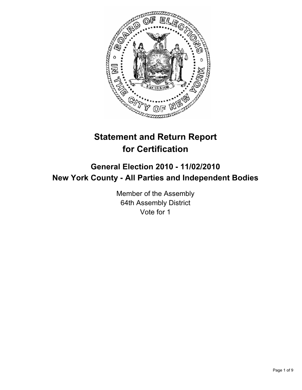 Statement and Return Report for Certification General Election 2010