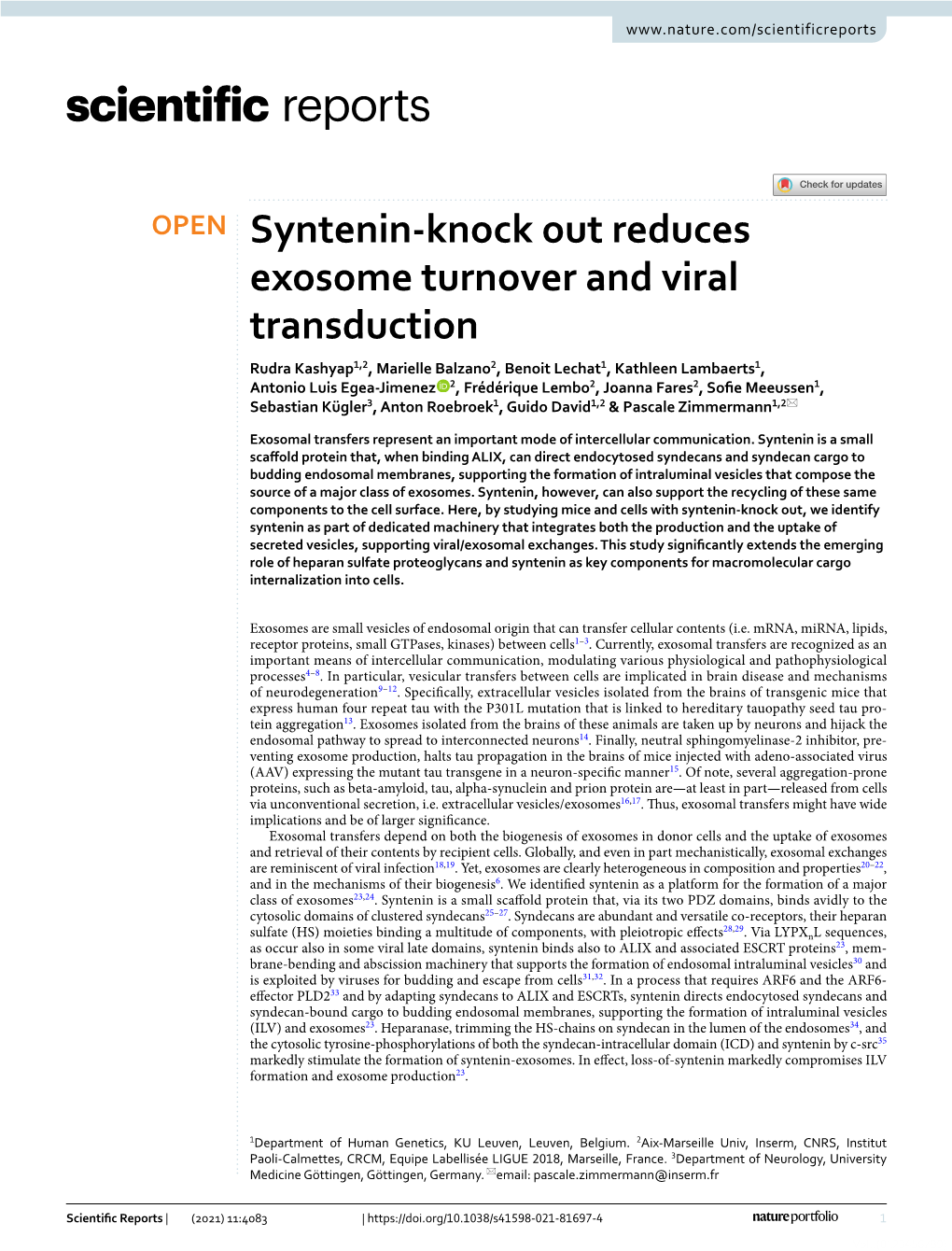 Syntenin-Knock out Reduces Exosome Turnover and Viral Transduction