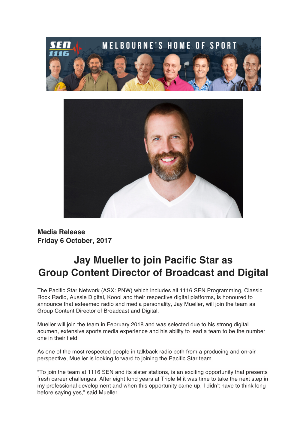 Jay Mueller to Join Pacific Star As Group Content Director of Broadcast and Digital