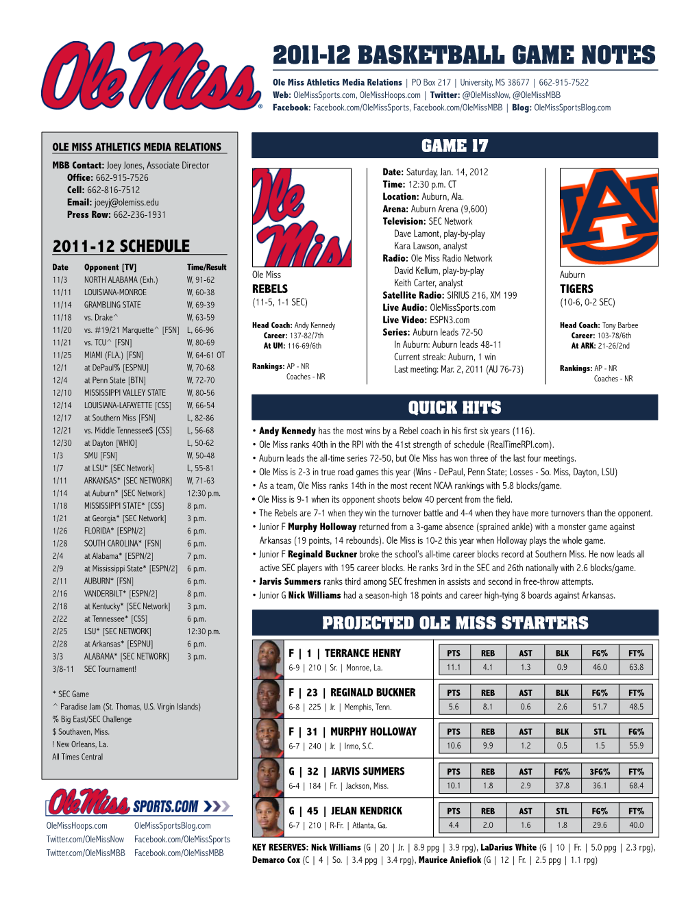 2011-12 Basketball Game Notes