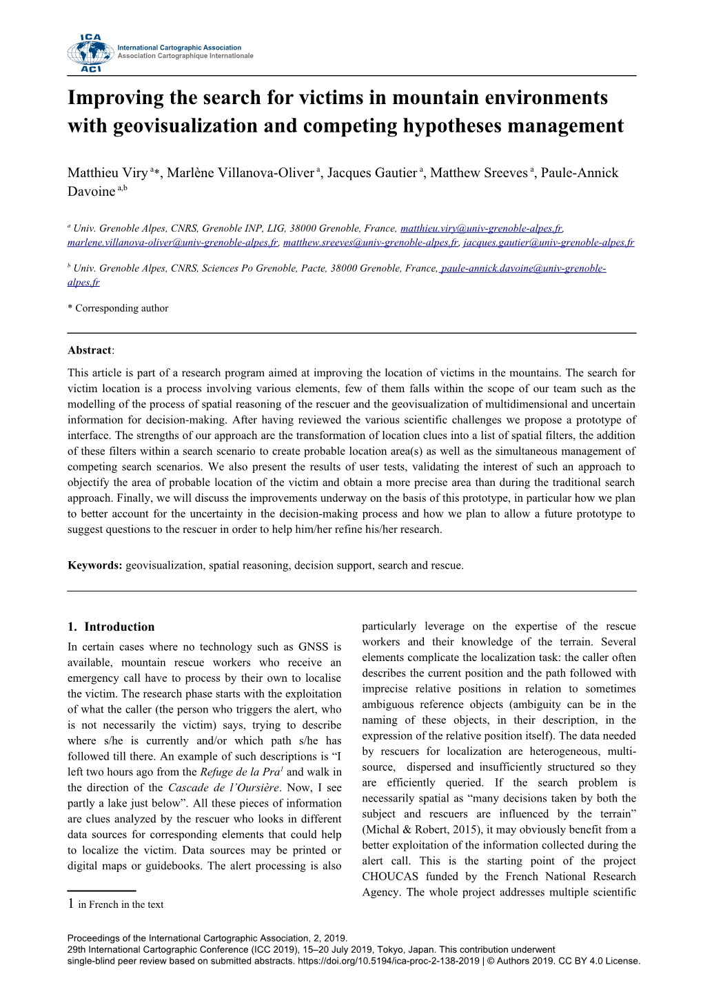 Improving the Search for Victims in Mountain Environments with Geovisualization and Competing Hypotheses Management