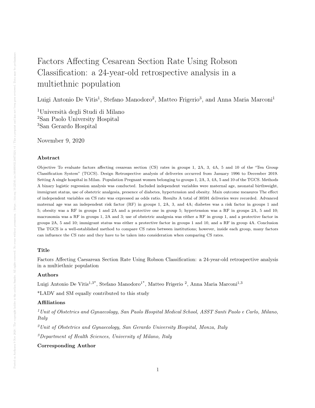 Factors Affecting Cesarean Section Rate Using Robson Classification