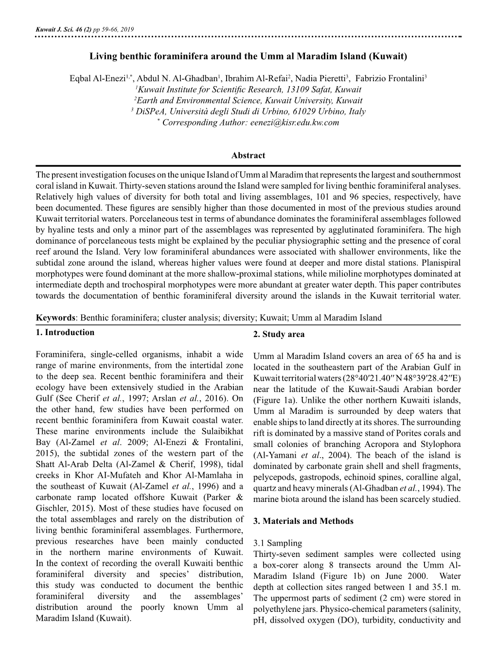 Living Benthic Foraminifera Around the Umm Al Maradim Island (Kuwait)