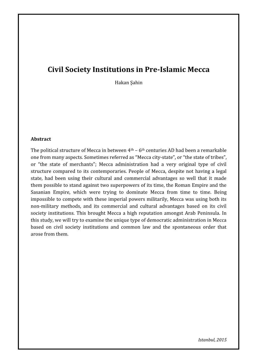 Civil Society Institutions in Pre-Islamic Mecca