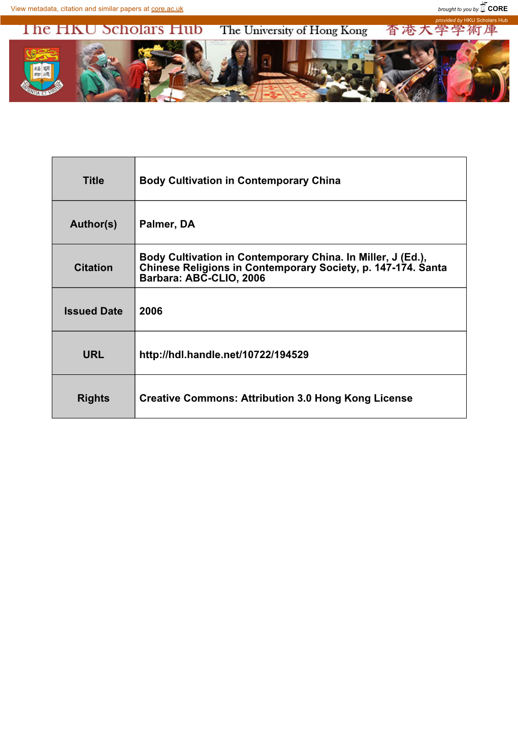 Palmer 2006 Body Cultivation in Contemporary China Pre-Pub