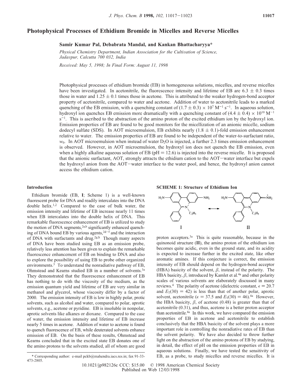 Photophysical Processes of Ethidium Bromide in Micelles and Reverse Micelles