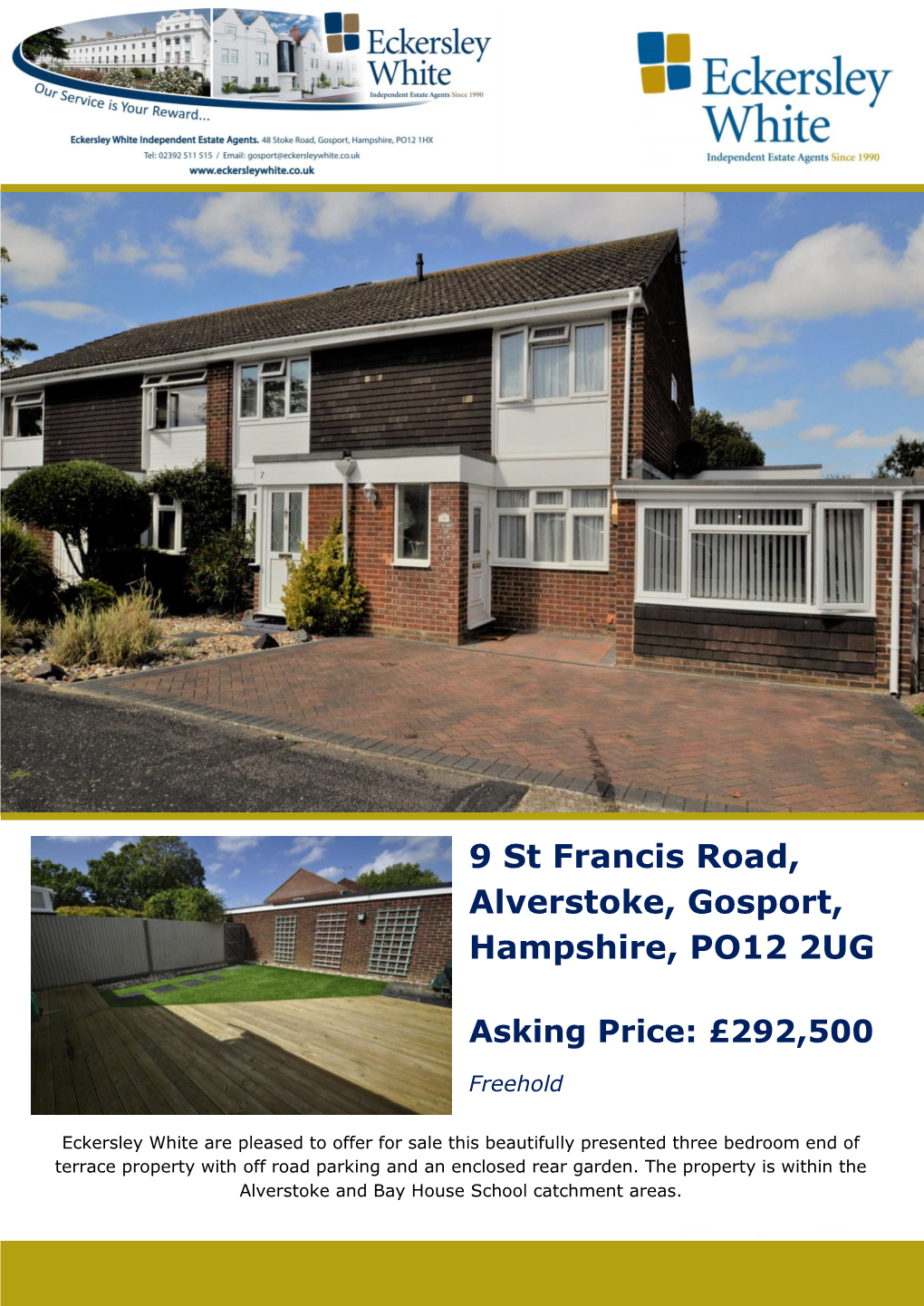 9 St Francis Road, Alverstoke, Gosport, Hampshire, PO12 2UG