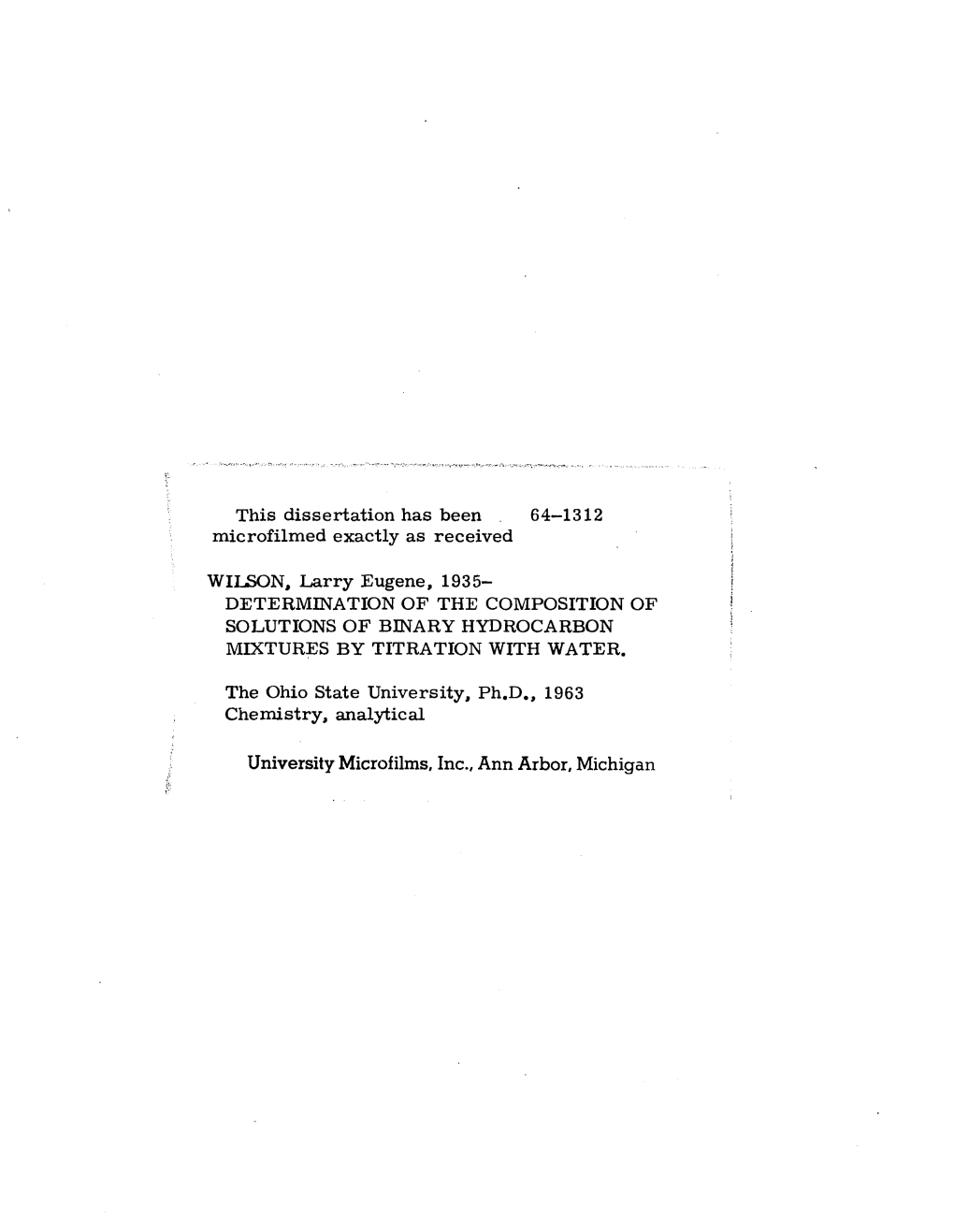 Determination of the Composition of Solutions of Binary Hydrocarbon Mixtures by Titration with Water