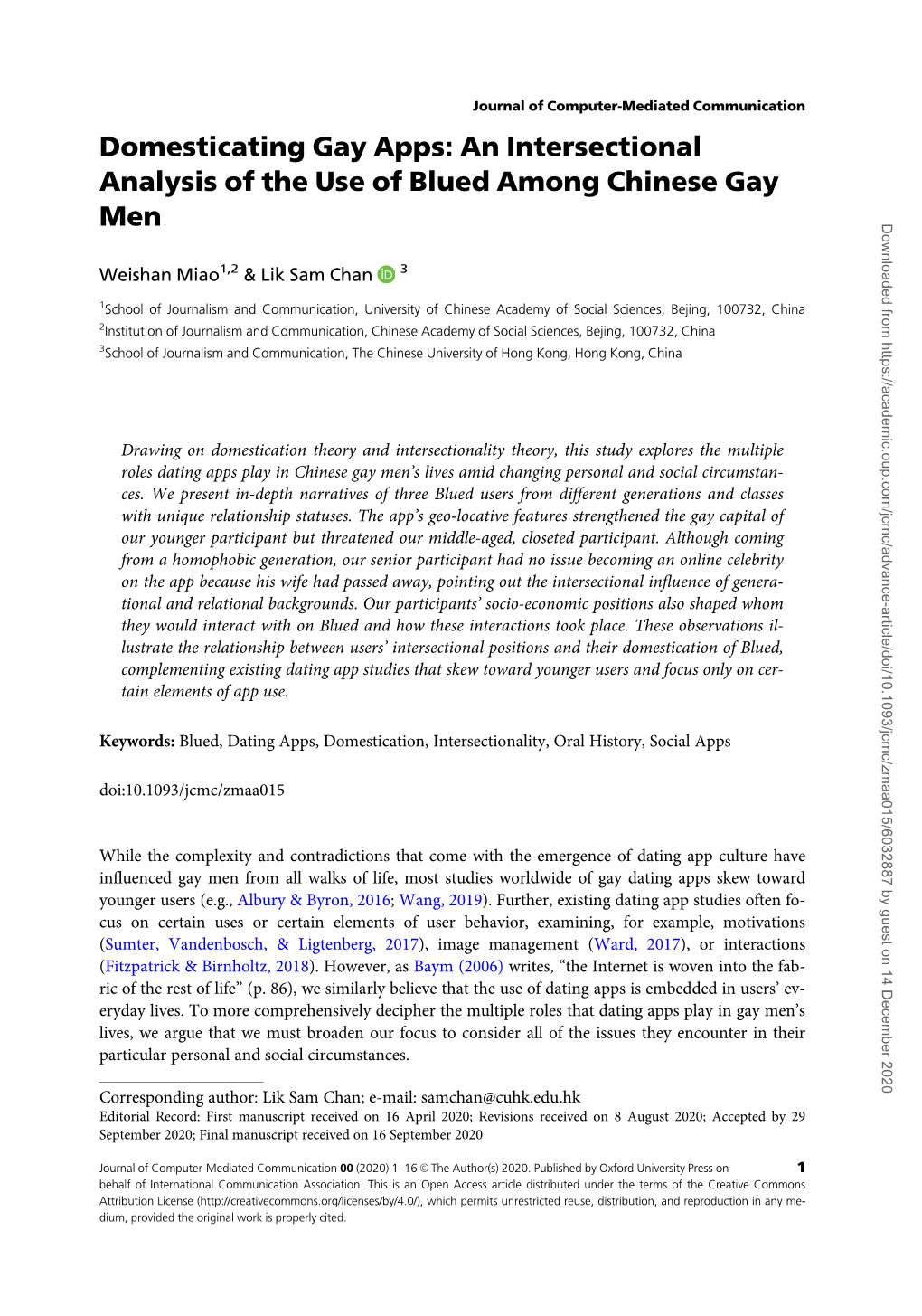 Domesticating Gay Apps: an Intersectional Analysis of the Use of Blued Among Chinese Gay