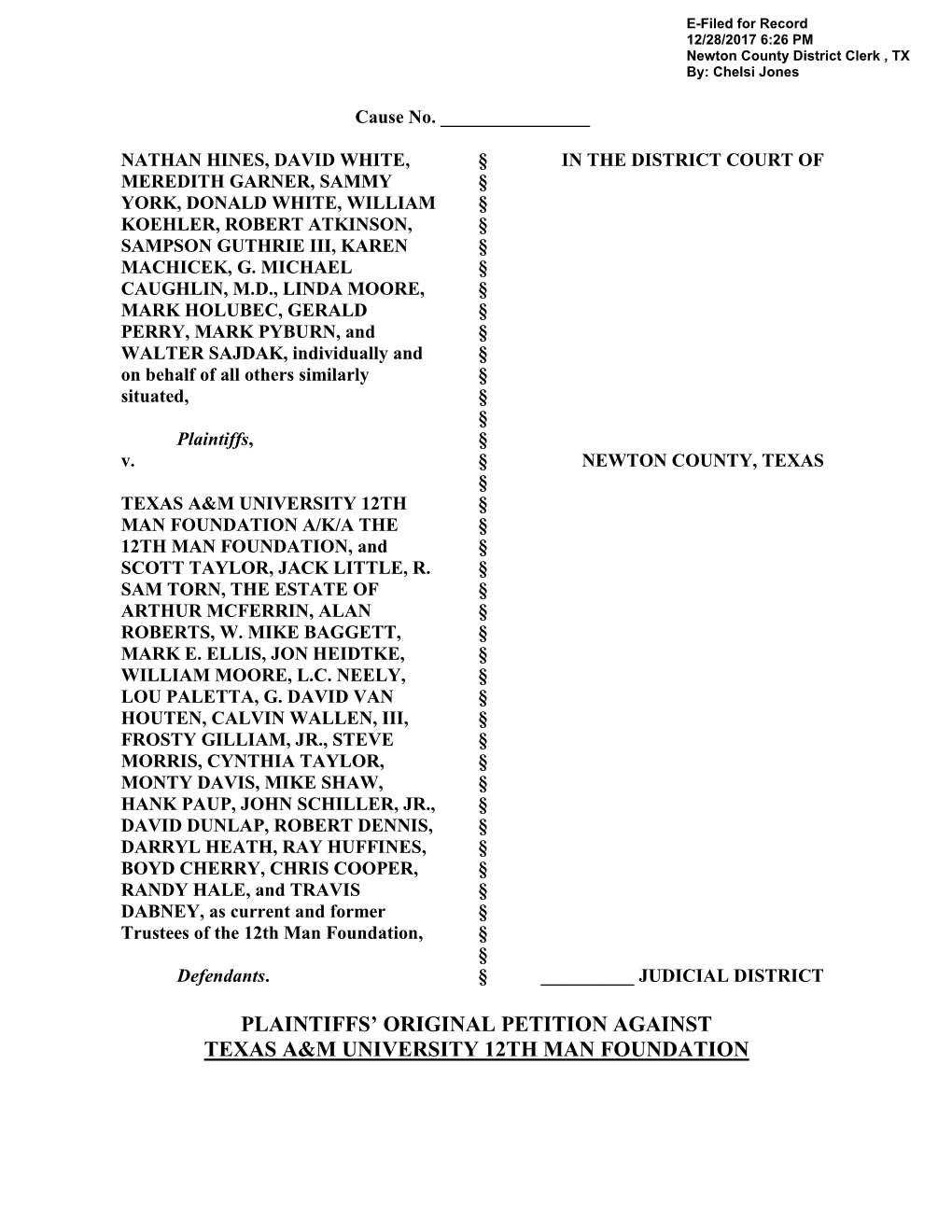 Plaintiffs' Original Petition Against Texas A&M