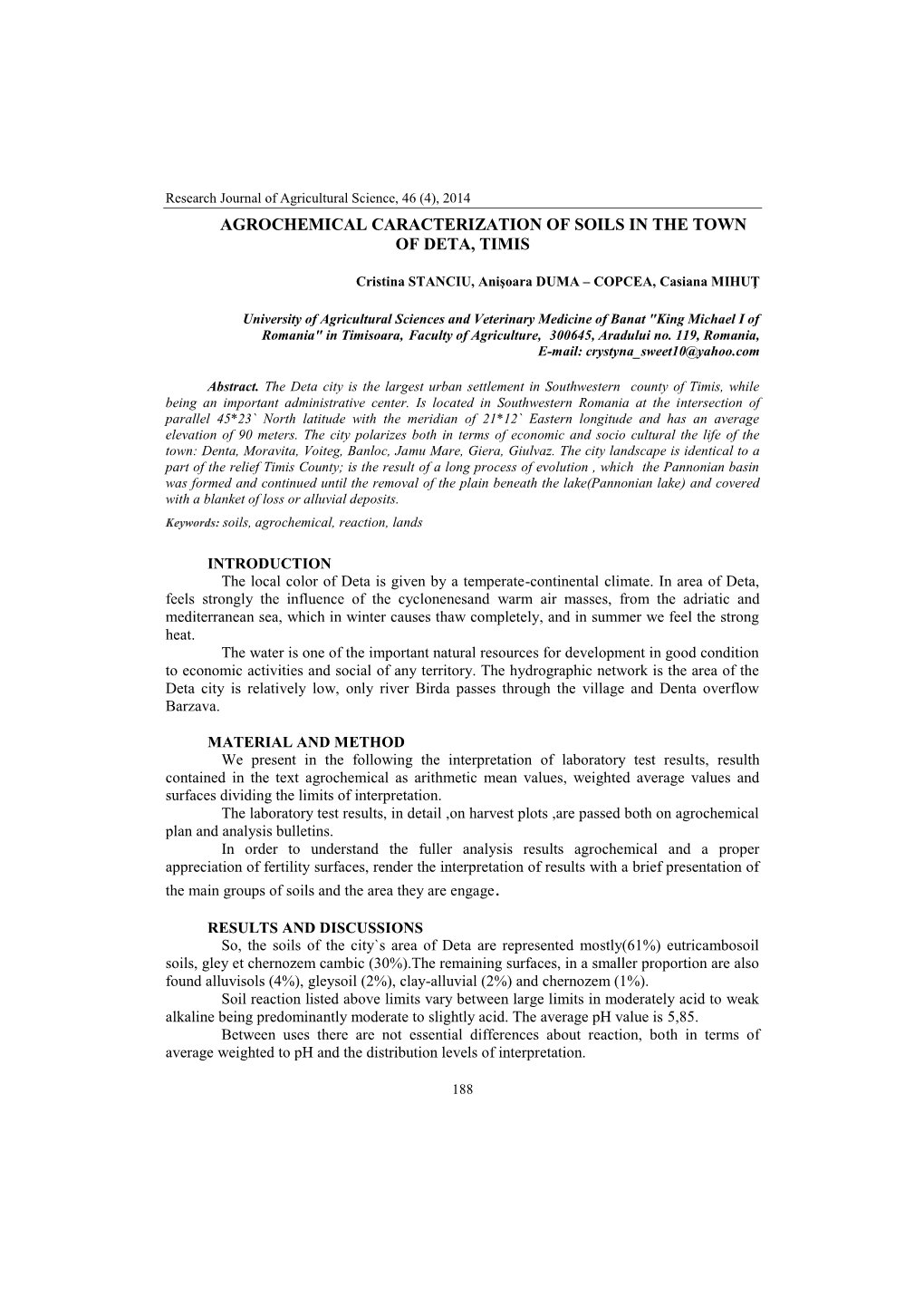 Agrochemical Caracterization of Soils in the Town of Deta, Timis