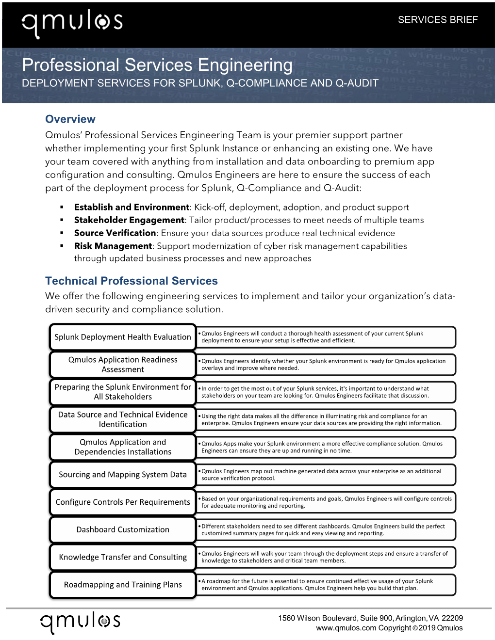 Professional Services Engineering DEPLOYMENT SERVICES for SPLUNK, Q-COMPLIANCE and Q-AUDIT