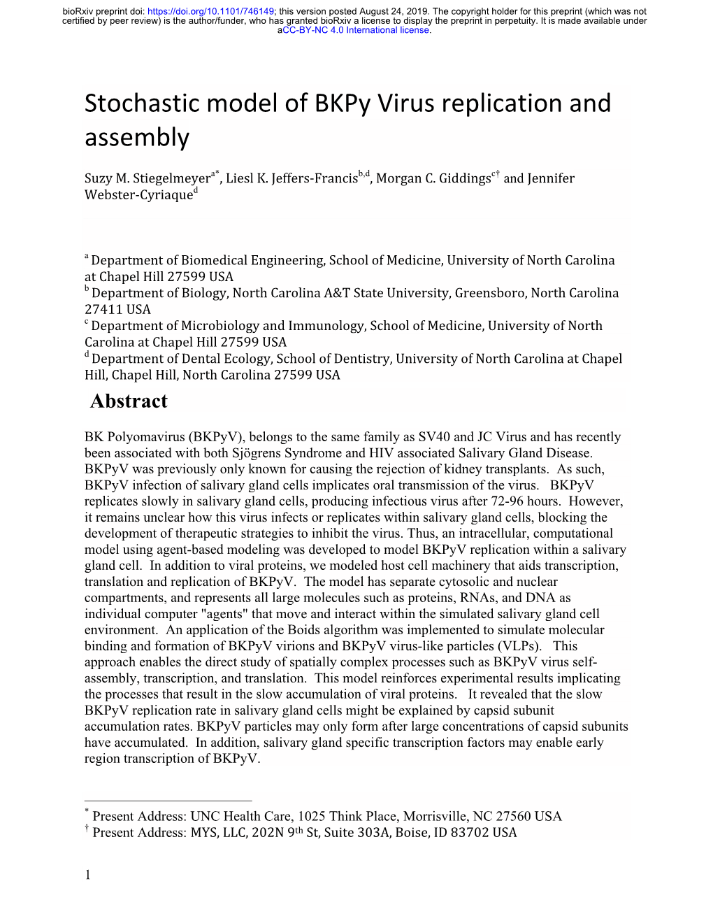 Stochastic Model of Bkpy Virus Replication and Assembly