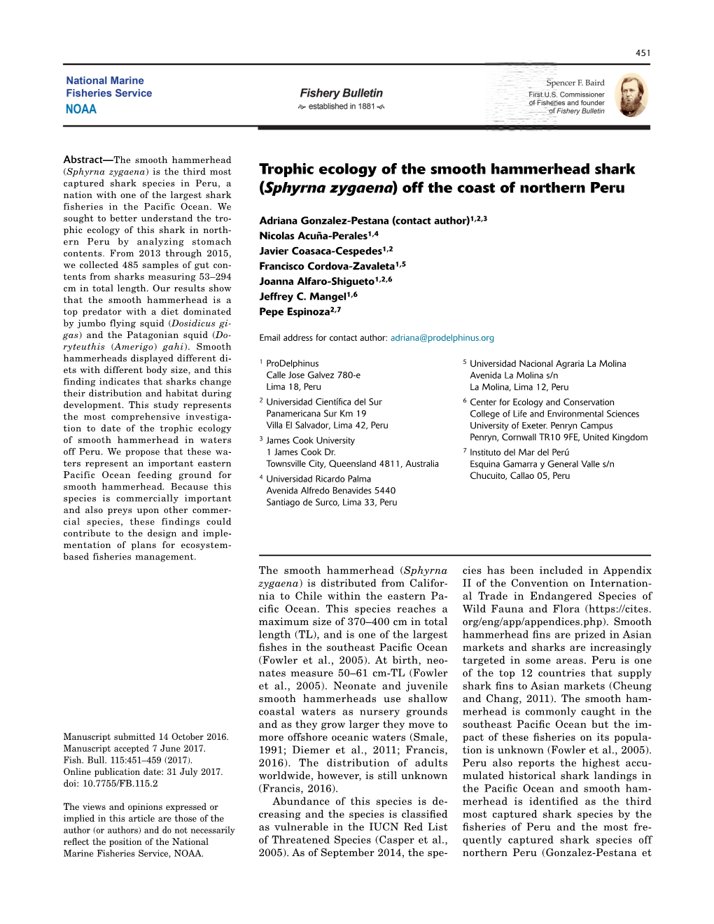 Trophic Ecology of the Smooth Hammerhead Shark (Sphyrna