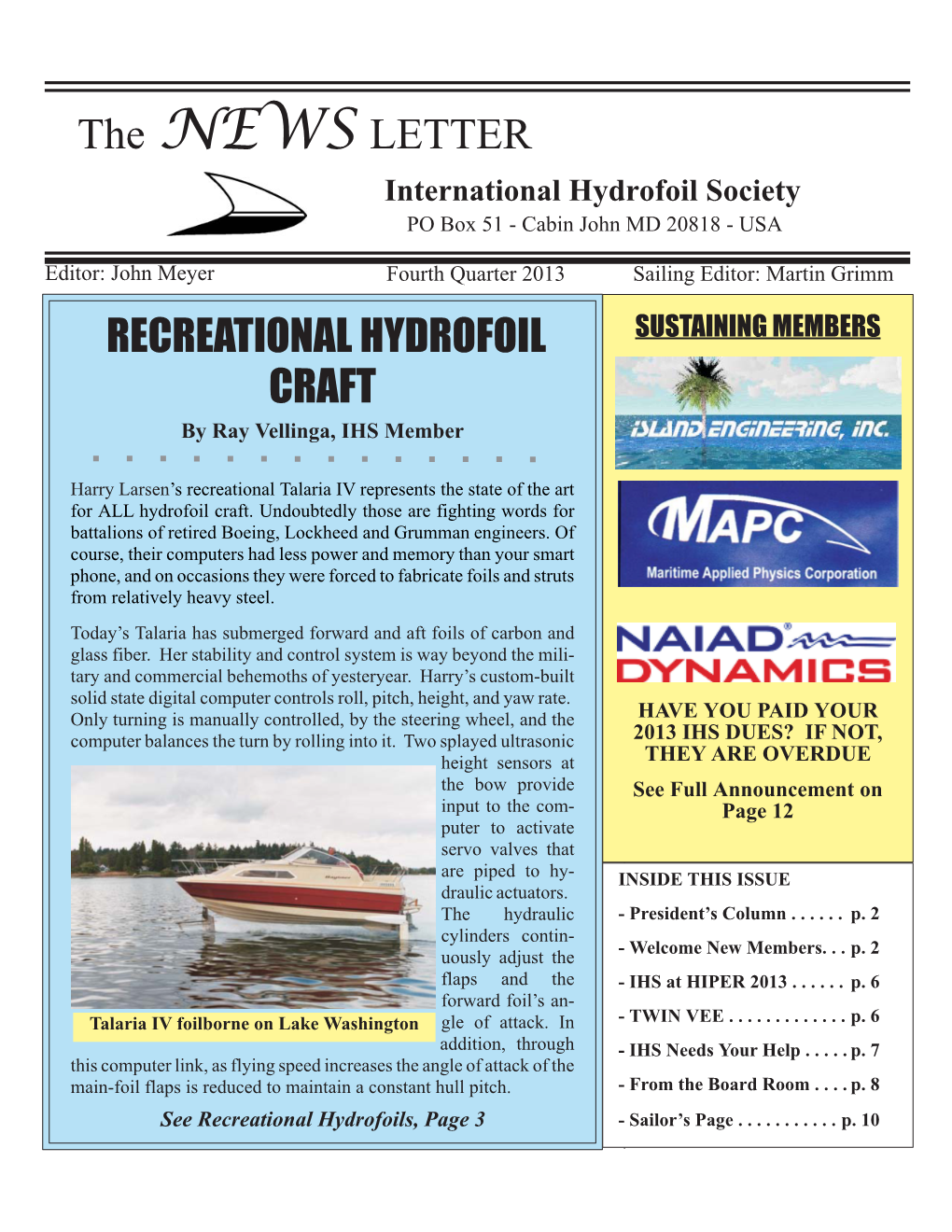 RECREATIONAL HYDROFOIL CRAFT the NEWS LETTER