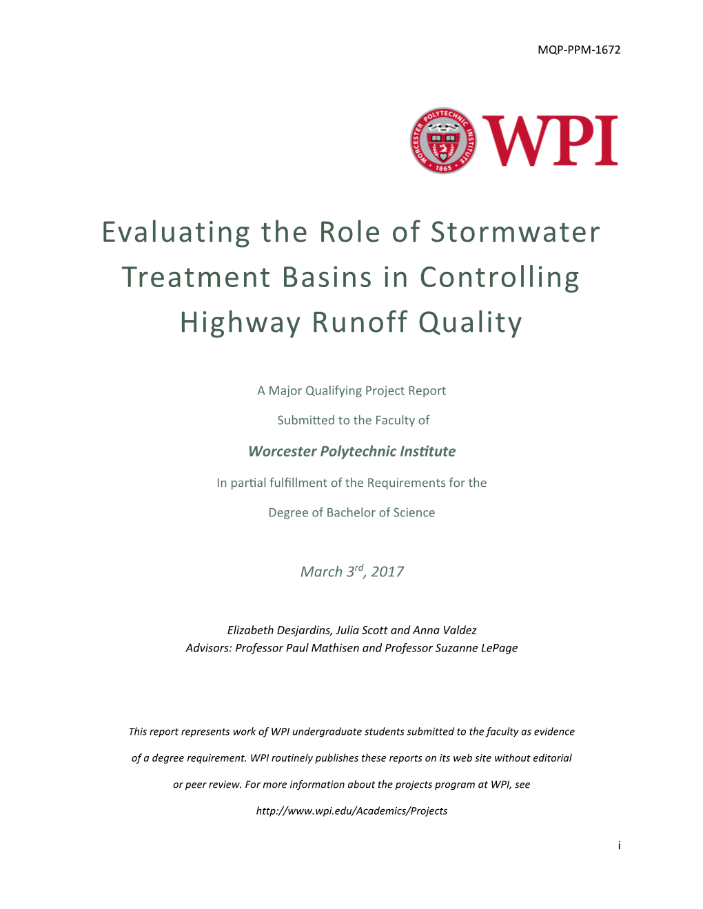 Evaluating the Role of Stormwater Treatment Basins in Controlling Highway Runoff Quality