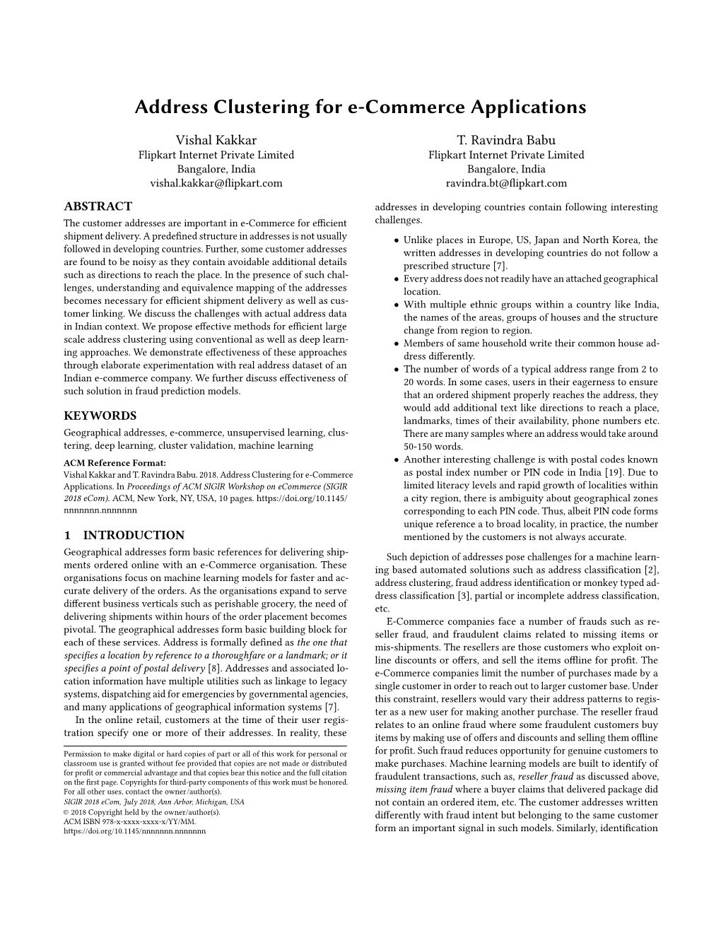 Address Clustering for E-Commerce Applications