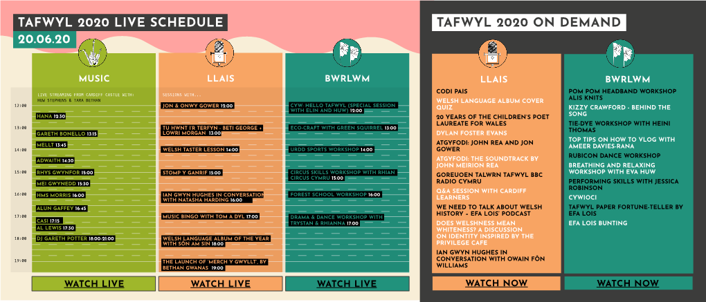 Tafwyl 2020 Live Schedule 20.06.20