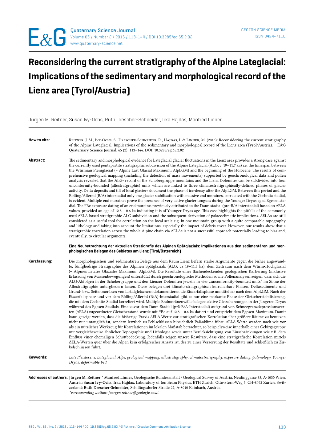 Reconsidering the Current Stratigraphy of the Alpine Lateglacial: Implications of the Sedimentary and Morphological Record of the Lienz Area (Tyrol/Austria)