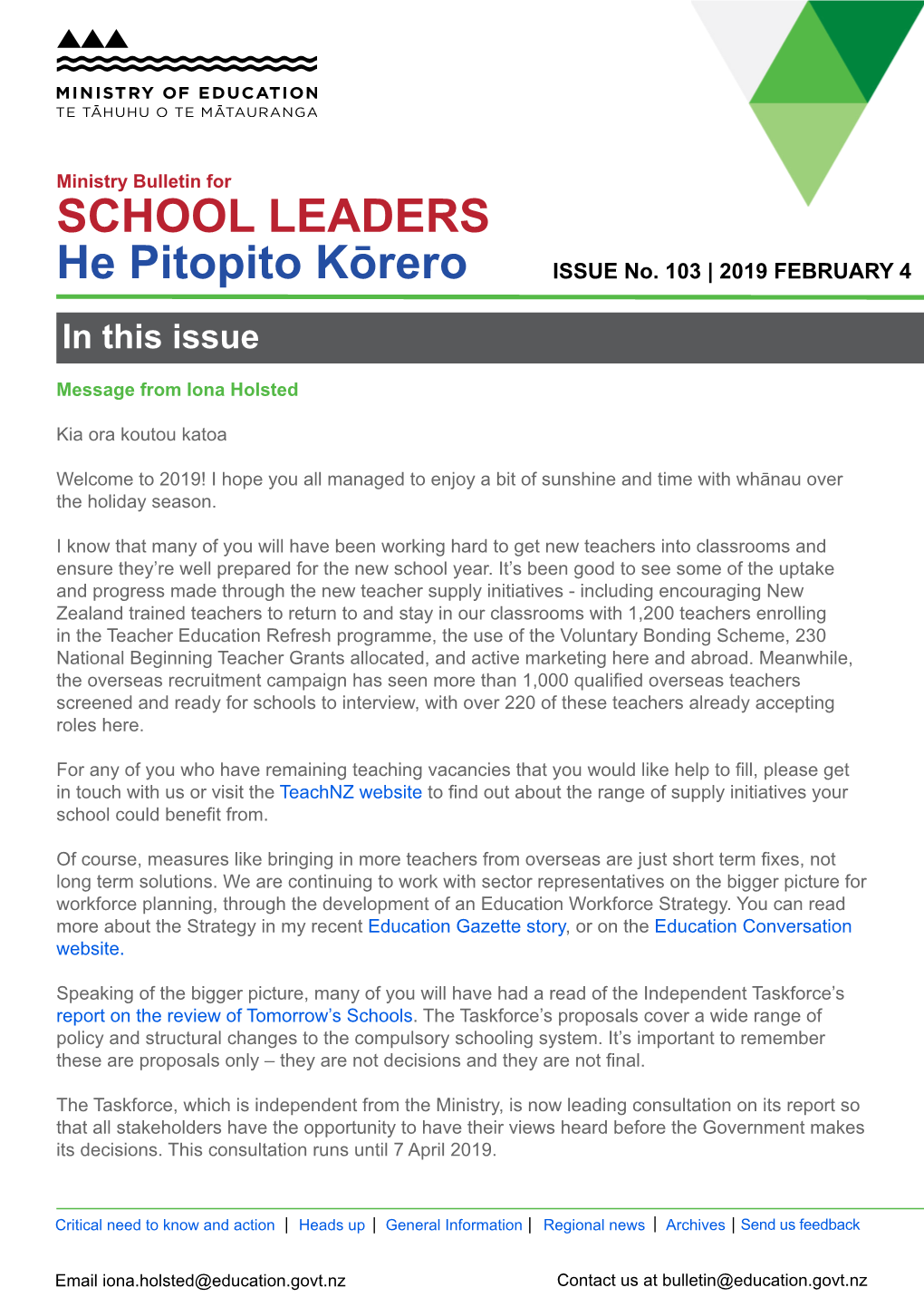 Ministry Bulletin for School Leaders | He Pitopito Kōrero Issue