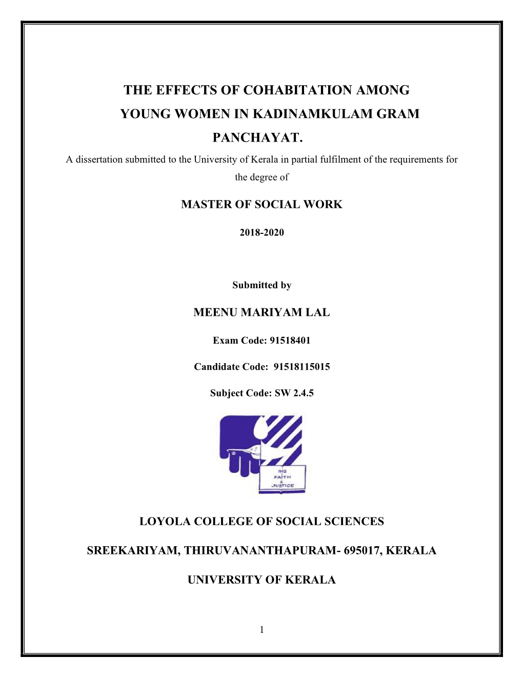 The Effects of Cohabitation Among Young Women in Kadinamkulam Gram Panchayat