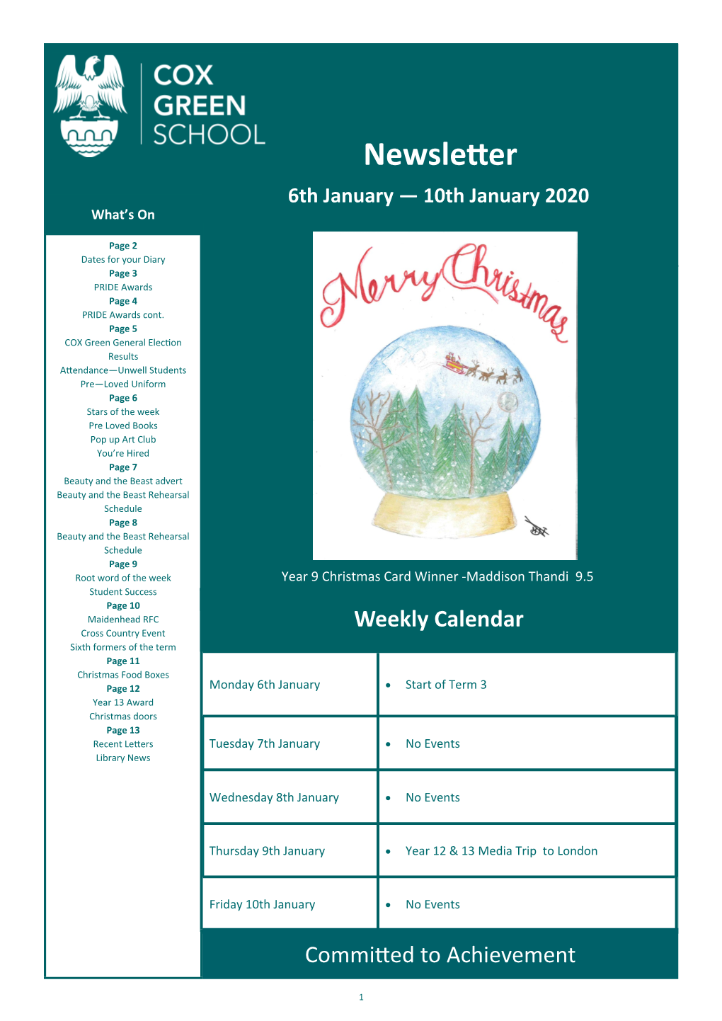 Newsletter 6Th January — 10Th January 2020 What’S On