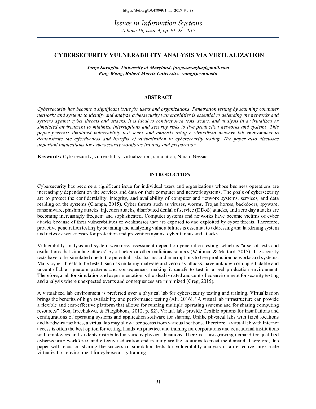 Cybersecurity Vulnerability Analysis Via Virtualization