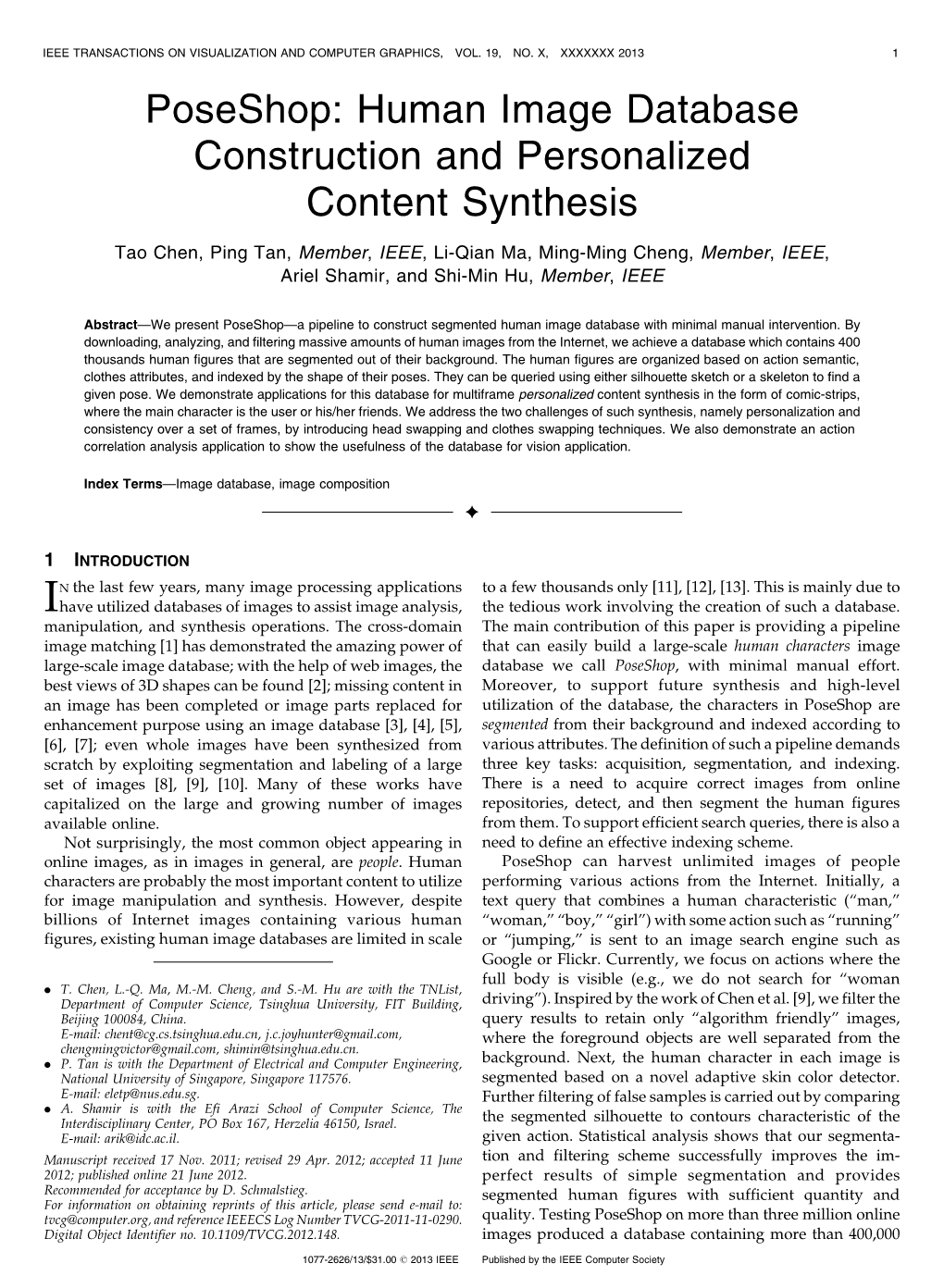 Poseshop: a Human Image Database and Personalized Content Synthesis