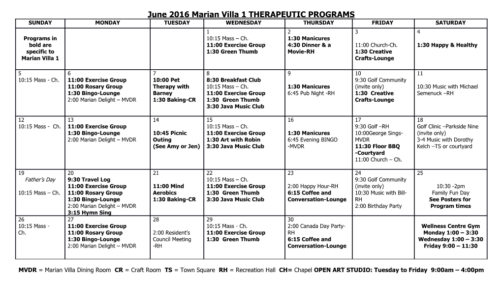 June 2016 Marian Villa 1 THERAPEUTIC PROGRAMS