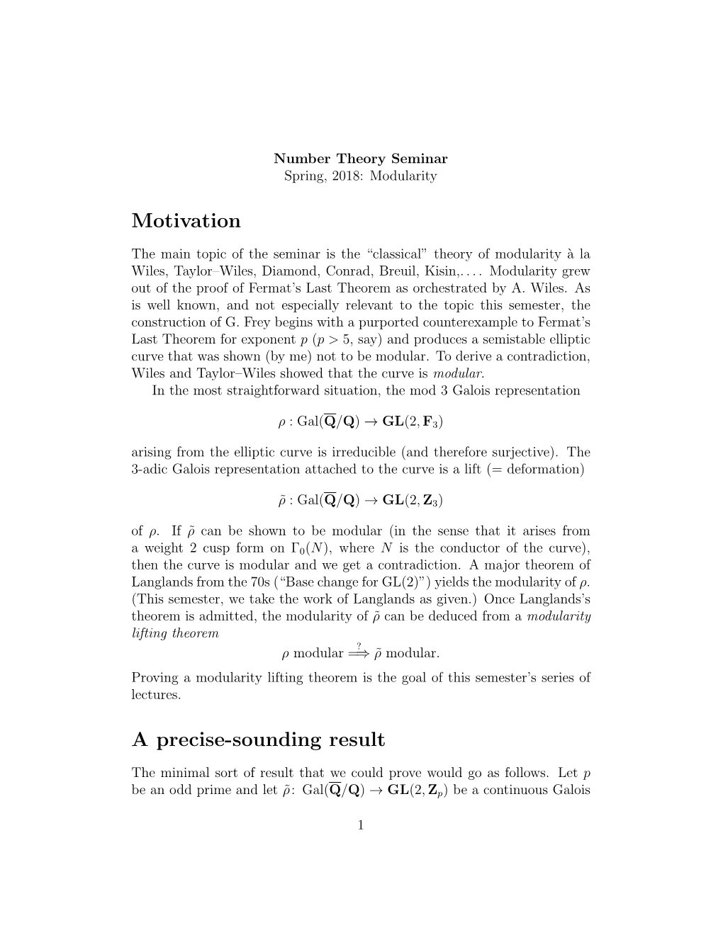 Deformation Theory of Galois Representations