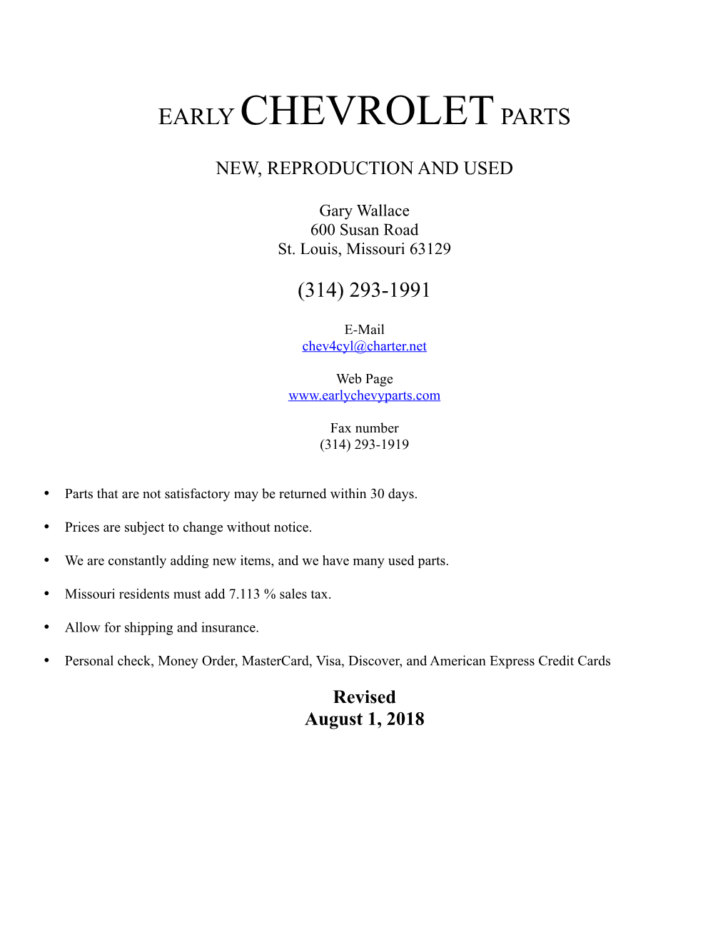 Early Chevrolet Parts