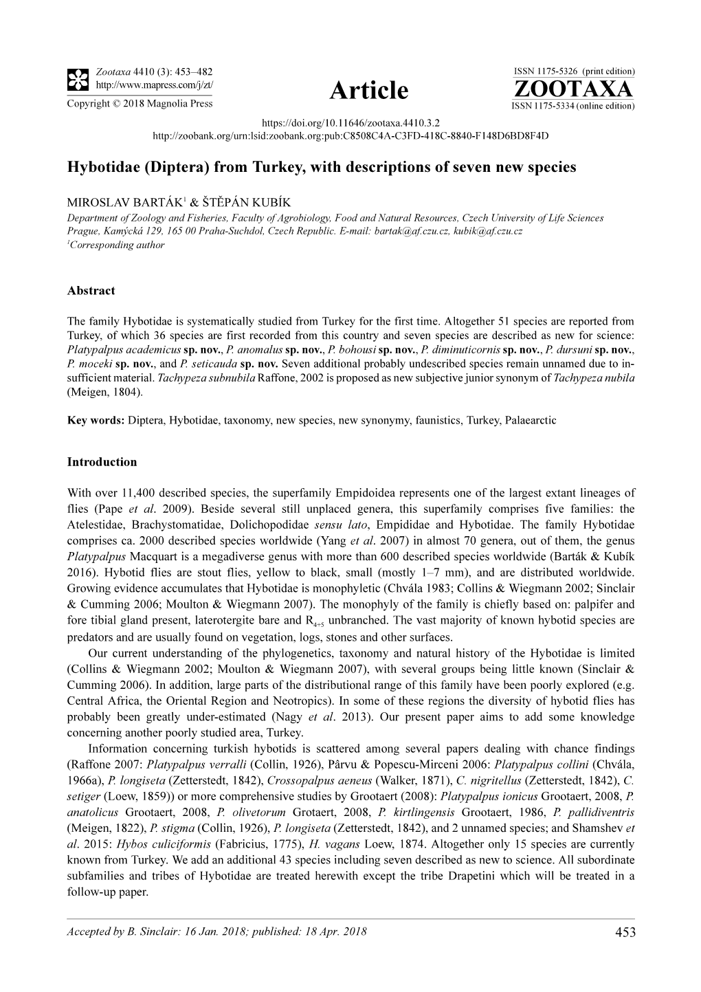 Hybotidae (Diptera) from Turkey, with Descriptions of Seven New Species