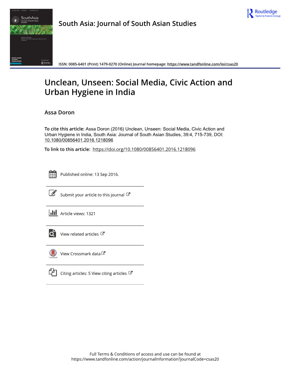 Social Media, Civic Action and Urban Hygiene in India