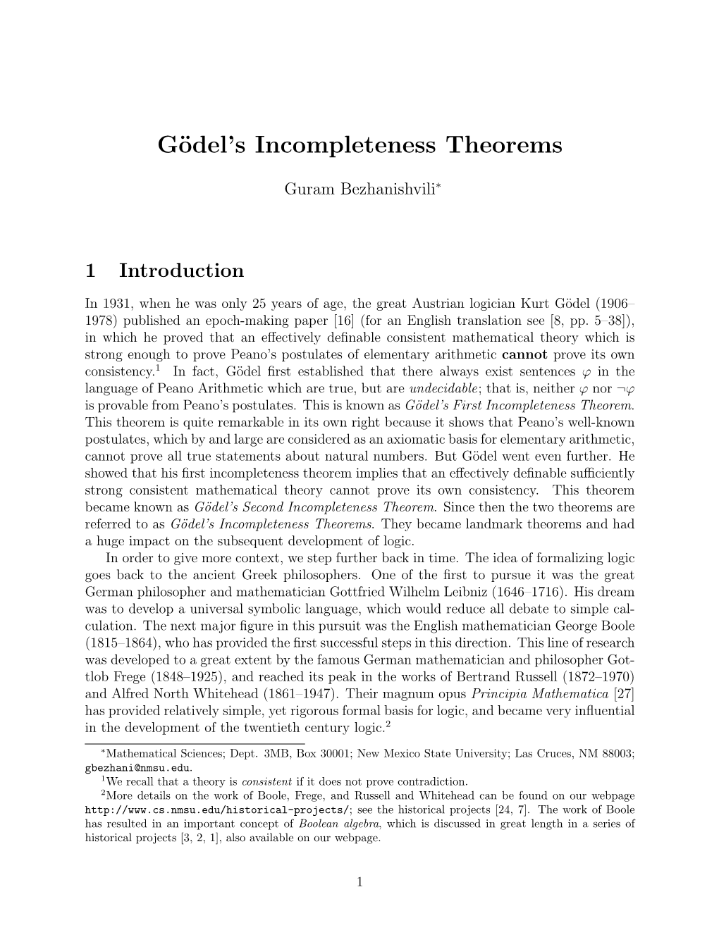 Gödel's Incompleteness Theorems