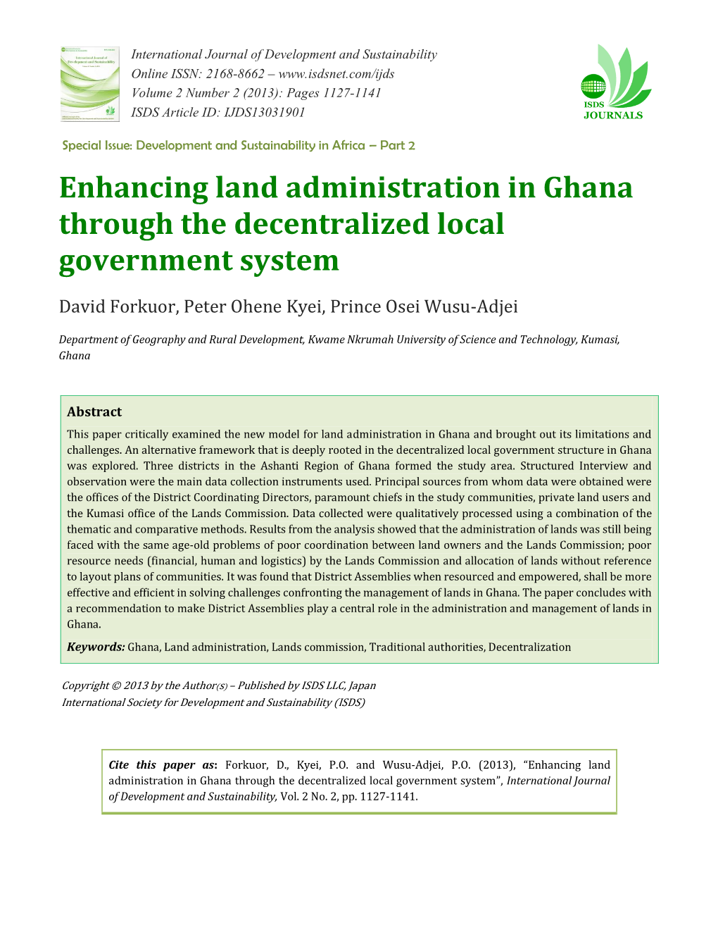 Enhancing Land Administration in Ghana Through the Decentralized Local Government System