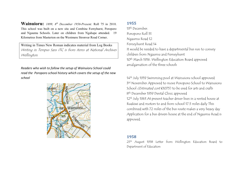 Wainuioru: 1899, 8Th December 1958-Present