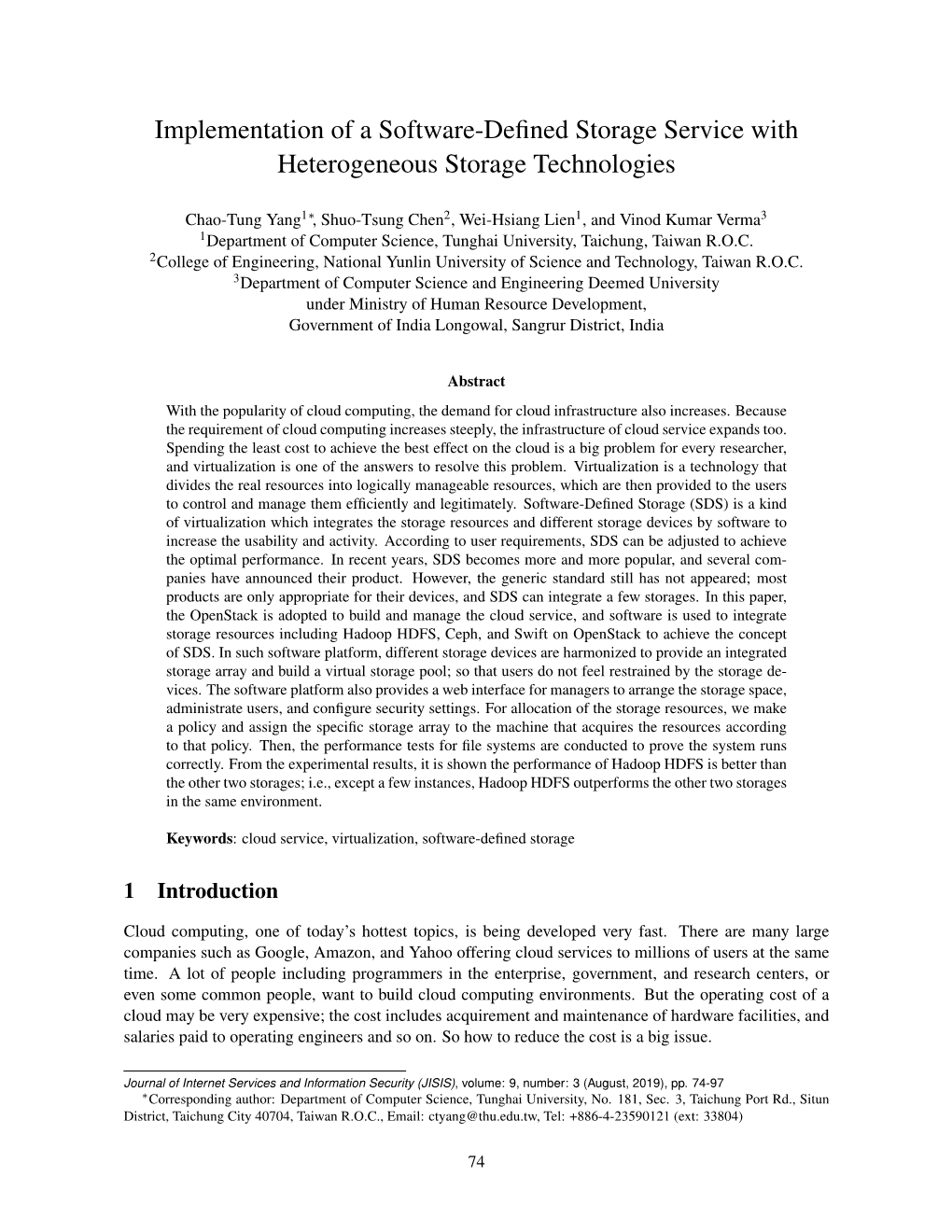 Implementation of a Software-Defined Storage Service With