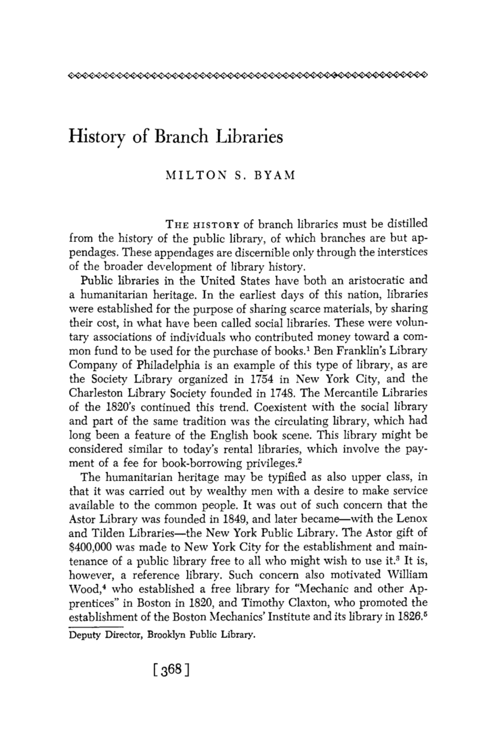 History of Branch Libraries