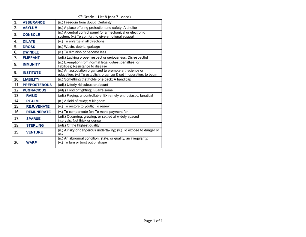 9Th Grade List 8 (Not 7 Oops)