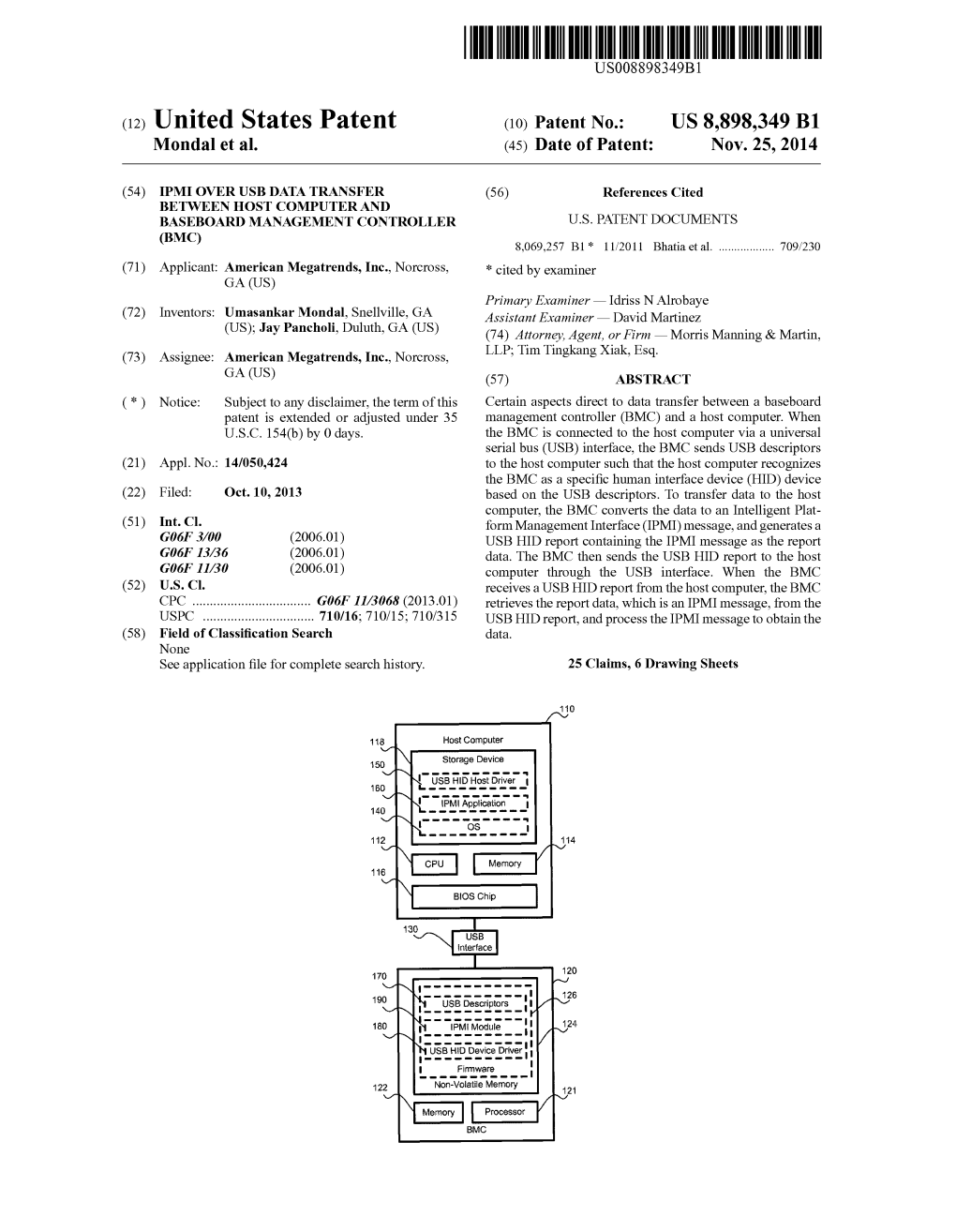 (12) United States Patent (10) Patent No.: US 8,898,349 B1 Mondal Et Al