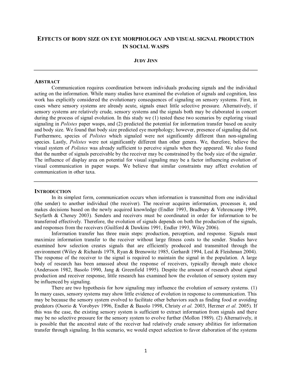 1 Effects of Body Size on Eye Morphology and Visual