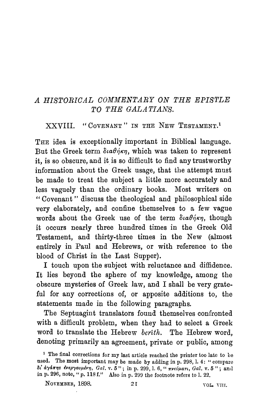 A Historical Commentary on the Epistle to the Galatians. XXVIII-XXXI