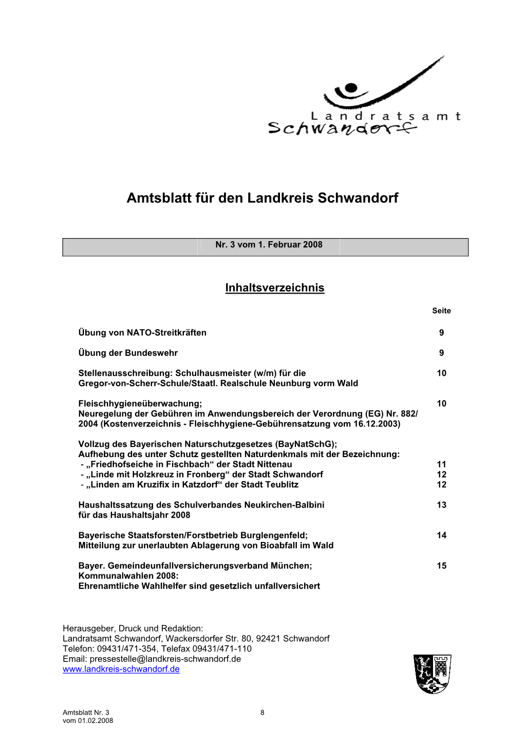 Amtsblatt Für Den Landkreis Schwandorf