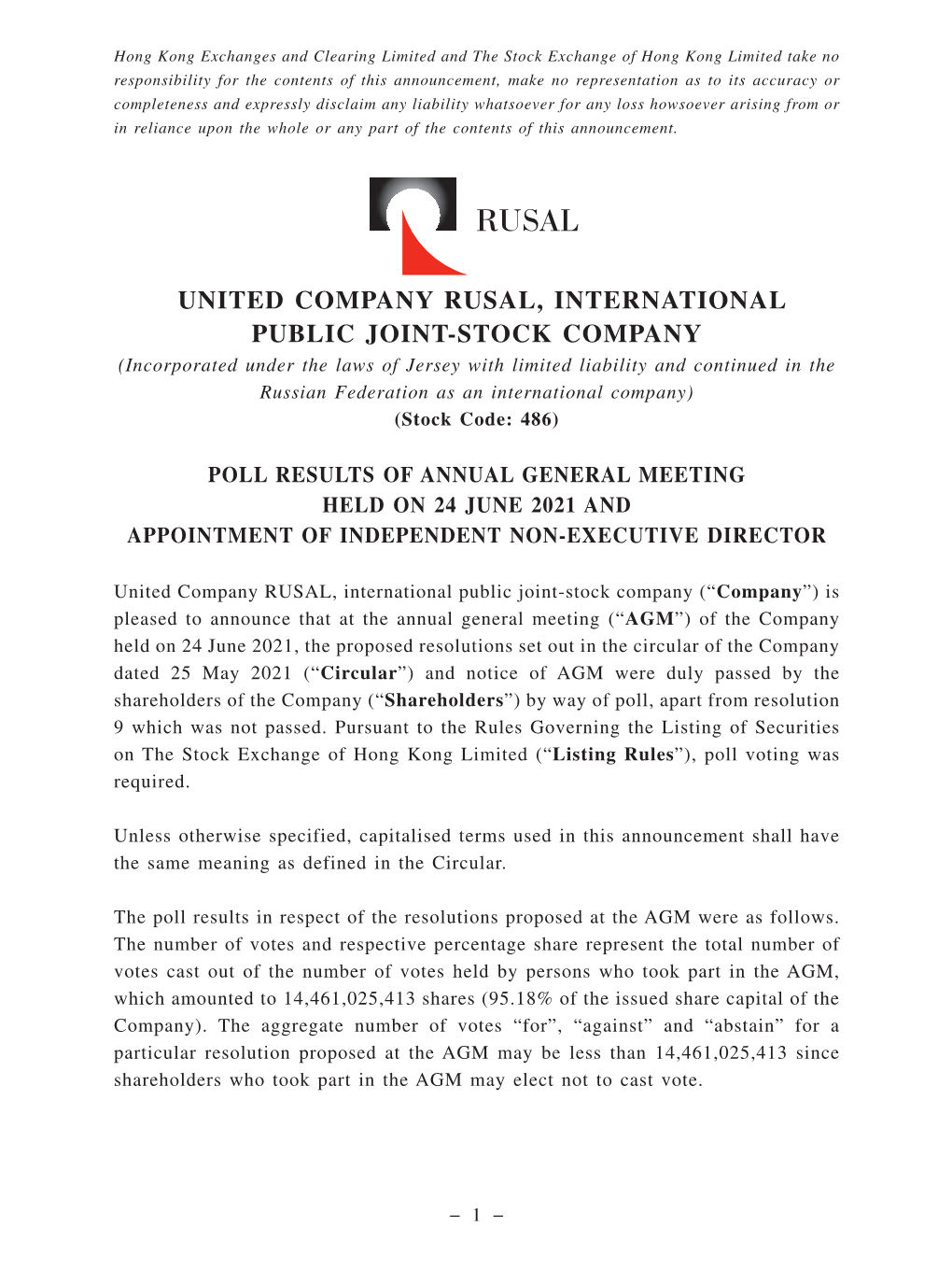 United Company Rusal, International Public Joint