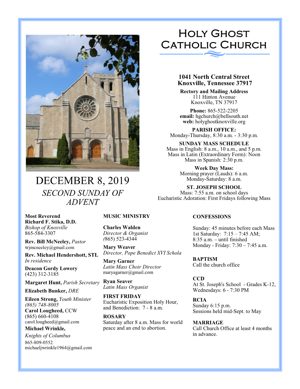 Holy Ghost Catholic Church DECEMBER 8, 2019