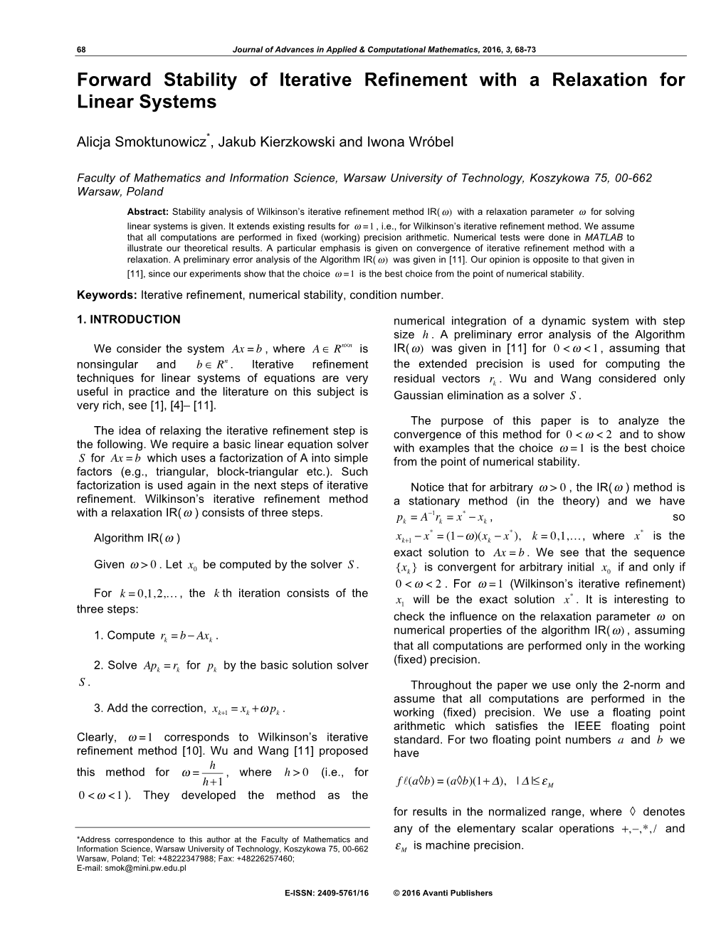 Forward Stability of Iterative Refinement with a Relaxation for Linear Systems