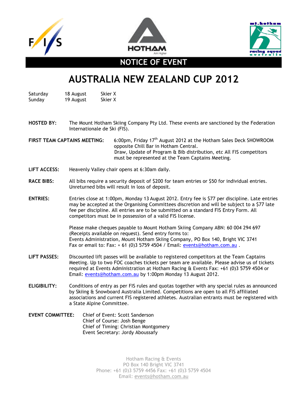 Australia New Zealand Cup 2012